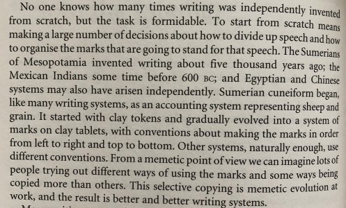 Memetic evolution of writing systems